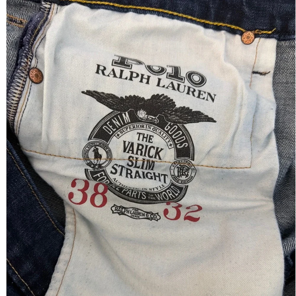 Polo Ralph Lauren Varick Slim Straight Jeans Mens 38x31 Dark Indigo Blue Stretch